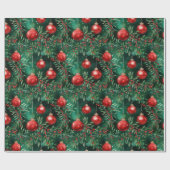 Holly Blätter & Christmas Bulbs Wasserfarbe in Grü Geschenkpapier (Flach)