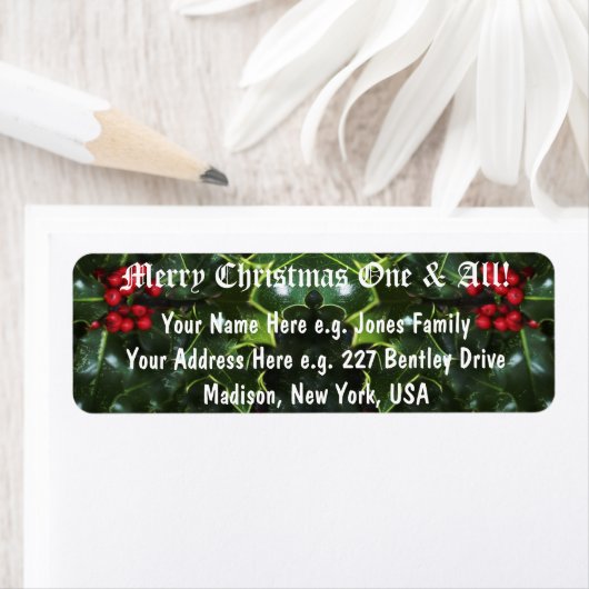 Holly Blätter CHRISTMAS Rücksendeadressen-Aufklebe (Insitu)