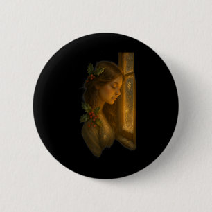 Holly Blätter glänzen Weihnachtsdesign für Frauen Button