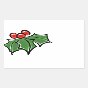 Holly-Blätter, Holly-Beeren, lustige botanische Fe Rechteckiger Aufkleber
