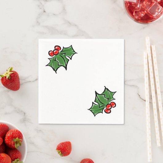 Holly-Blätter, Holly-Beeren, lustige botanische Fe Serviette (Beispiel)