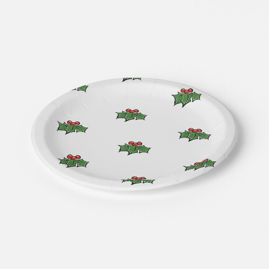 Holly-Blätter, Holly-Beeren, lustige Urlaubsmuster Pappteller (Schrägansicht)