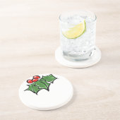 Holly-Blätter, Holly-Beeren, lustige Urlaubsmuster Sandstein Untersetzer (Seite)