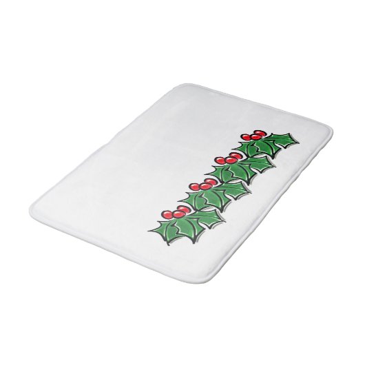 Holly-Blätter, Holly-Beeren, Weihnachtskranz Badematte (Schrägansicht)