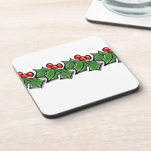 Holly-Blätter, Holly-Beeren, Weihnachtskranz Getränkeuntersetzer (Linke Seite)