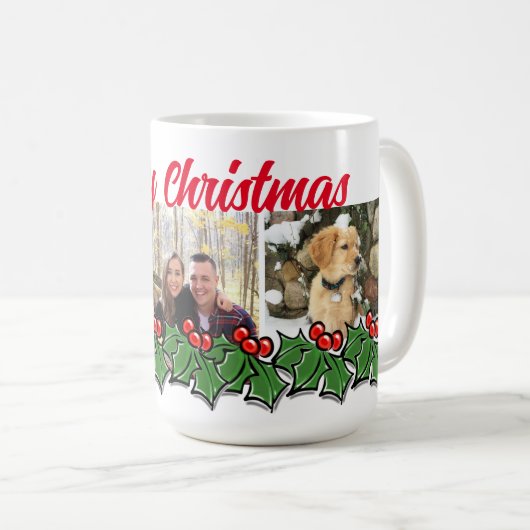 Holly-Blätter, Holly-Beeren, Weihnachtskranz Kaffeetasse (VorderseiteRechts)