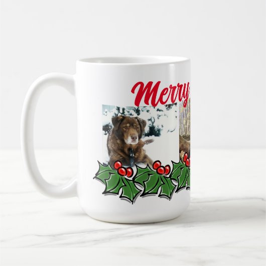 Holly-Blätter, Holly-Beeren, Weihnachtskranz Kaffeetasse (Links)