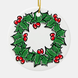 Holly-Blätter, Holly-Beeren, Weihnachtskranz Keramik Ornament