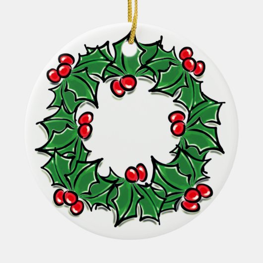 Holly-Blätter, Holly-Beeren, Weihnachtskranz Keramik Ornament (Vorne)