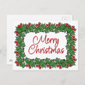 Holly-Blätter, Holly-Beeren, Weihnachtskranz Postkarte (Vorne/Hinten)