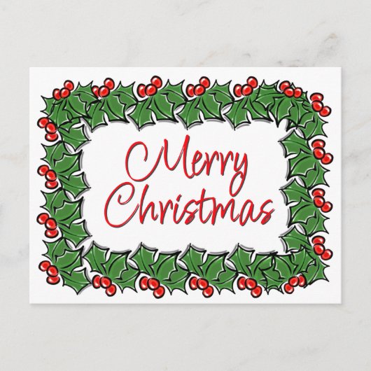 Holly-Blätter, Holly-Beeren, Weihnachtskranz Postkarte (Vorderseite)