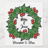 Holly-Blätter, Holly-Beeren, Weihnachtskranz Weinetikett (Einzelnes Label)