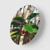 Holly Blätter I Holiday Botanical Runde Wanduhr (Winkel)