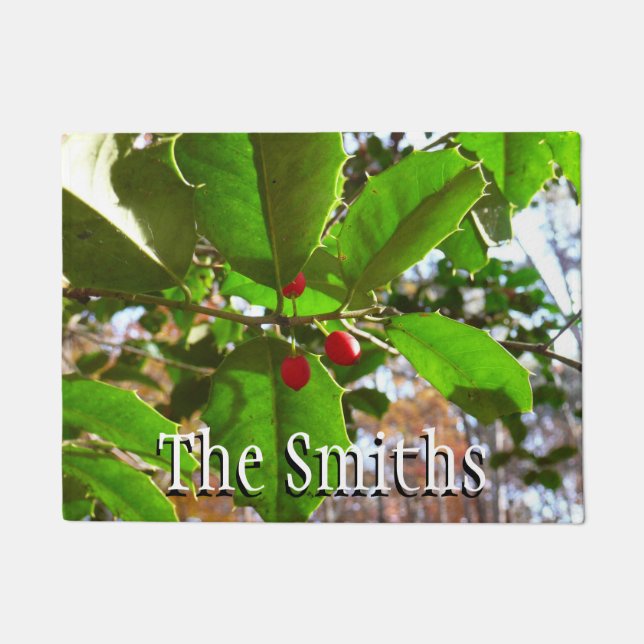 Holly Blätter II Holiday Nature Botanical Fußmatte (Vorderseite)