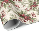 Holly Blätter mit Berries & Pine Christmas Geschenkpapier (Rolleneckpunkt)