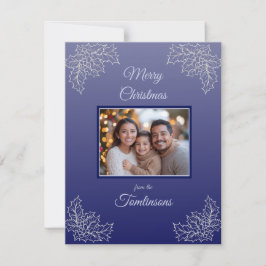 Holly Blätter Pattern Foto Blue Christmas Feiertagskarte