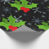 Holly Blätter, Red Berries Snowflake Wrapping Pape Geschenkpapier (Ecke)