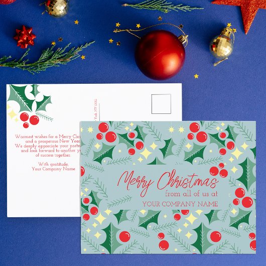 Holly Blätter Red Berries Stars Weihnachten Postkarte