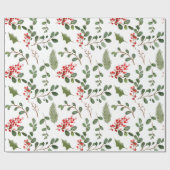 Holly Blätter Red Berry Holiday Watercolor Muster Geschenkpapier (Flach)