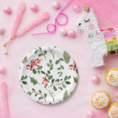 Holly Blätter Red Berry Holiday Watercolor Muster Pappteller (Party)