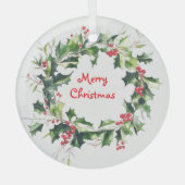 Holly-Blätter und Beeren-Kranz Ornament Aus Glas (Vorderseite)