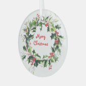Holly-Blätter und Beeren-Kranz Ornament Aus Glas (Vorderseite links)