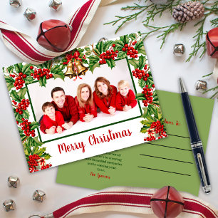 Holly Blätter und Berries Frohe Weihnachten Foto