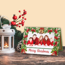 Holly Blätter und Berries Frohe Weihnachten Foto