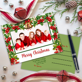 Holly Blätter und Berries Frohe Weihnachten Foto