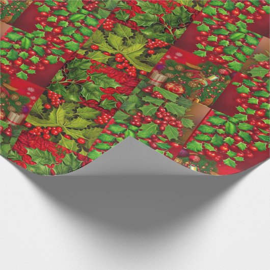 Holly Blätter und Berries Geschenkpapier (Ecke)