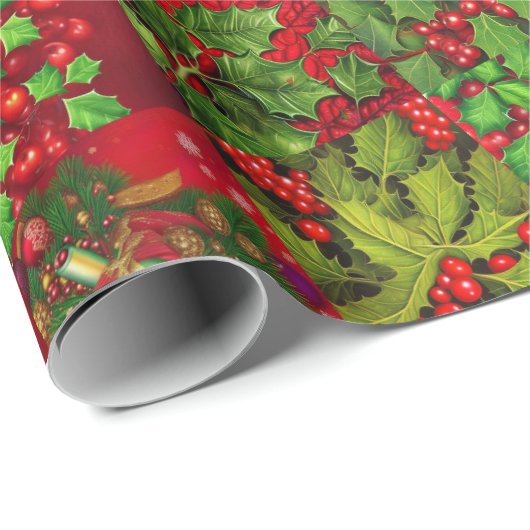 Holly Blätter und Berries Geschenkpapier (Rolleneckpunkt)
