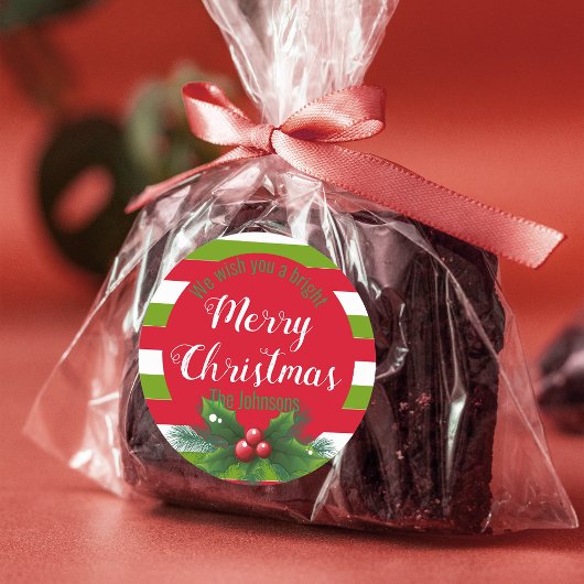 Holly Blätter und Berries Green White Christmas Runder Aufkleber