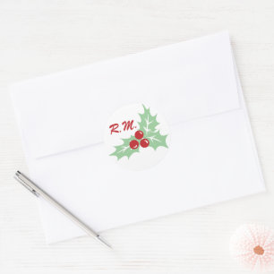 Holly-Blätter und Berries-Monogram-Aufkleber Runder Aufkleber