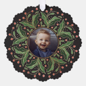 Holly Blätter und Berries Round Foto Ornament Karte (Vorderseite)