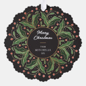 Holly Blätter und Berries Round Foto Ornament Karte (Rückseite)