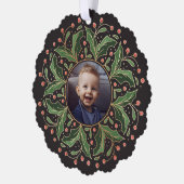 Holly Blätter und Berries Round Foto Ornament Karte (Links)