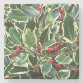 Holly Blätter und Red Berries Holiday Steinuntersetzer (Vorderseite)