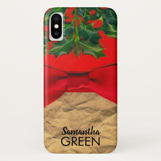 Holly-Blätter und Red Bow-Monogramm Case-Mate iPhone Hülle (Rückseite)