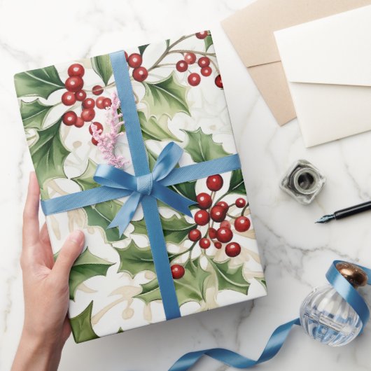 Holly-Blätter und Rote Berries Geschenkpapier (Schenken)