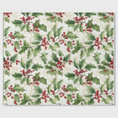 Holly-Blätter und Rote Berries Geschenkpapier (Flach)
