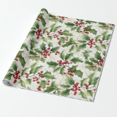 Holly-Blätter und Rote Berries Geschenkpapier (Ungerollt)