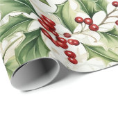 Holly-Blätter und Rote Berries Geschenkpapier (Rolleneckpunkt)