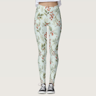 Holly-Blätter und Rote Berries Leggings