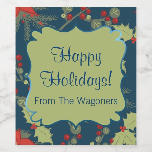 Holly-Blätter, Weihnachtsweinlabel, Sie anpassen Weinetikett (Einzelnes Label)