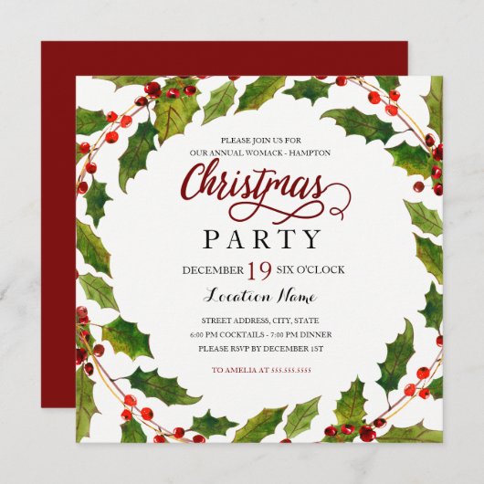 Holly Blüh Red Green Party Einladung (Vorne/Hinten)