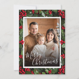Holly Border Flat Christmas Card Dankeskarte