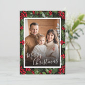 Holly Border Flat Christmas Card Dankeskarte (Stehend Vorderseite)
