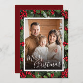 Holly Border Flat Christmas Card Dankeskarte (Vorne/Hinten)
