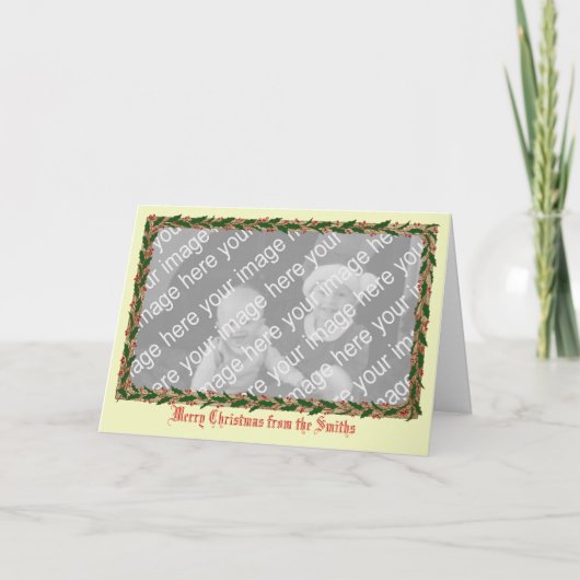 Holly Border Foto Card Feiertagskarte (Vorderseite)