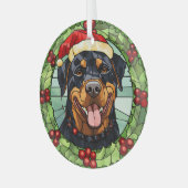 Holly Border Santa Rottweiler Dog Weihnachten Ornament Aus Glas (Vorderseite links)